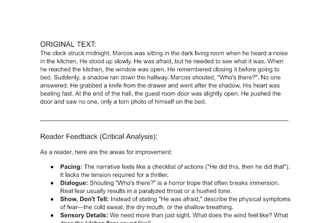 provide detailed beta reading and story feedback